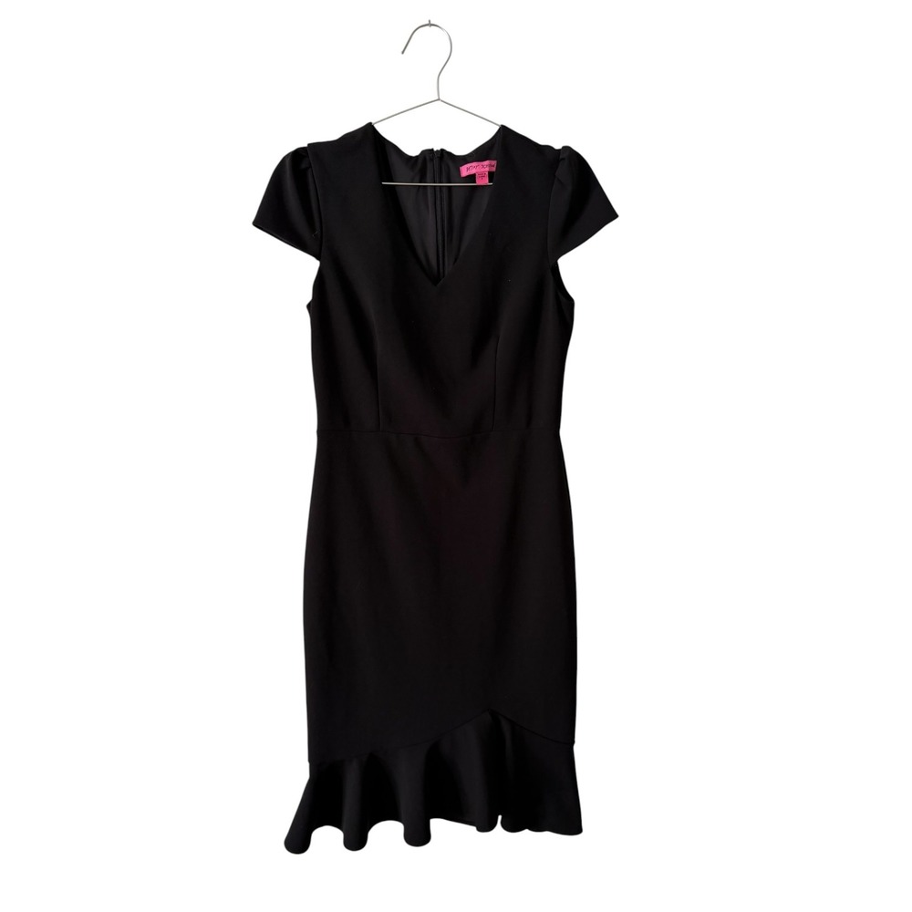 Betsey Johnson V Neck Flutter Sleeve Ruffle Hem Cocktail Dress Women's 6 4R042
